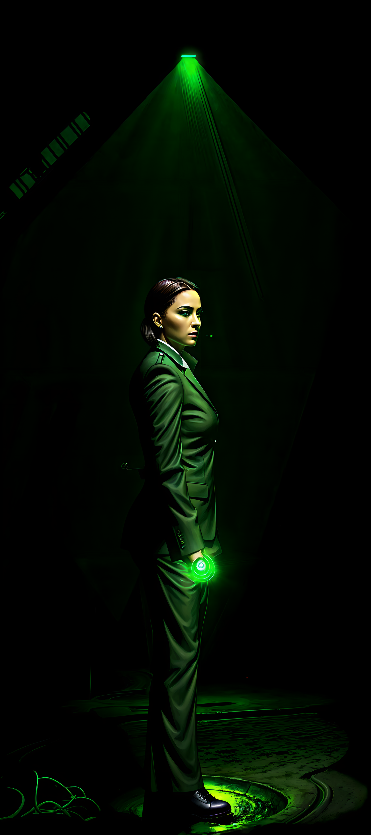 04266-3096144204-ddstyle, painting of a female fbi agent (holding an flashlight_1.1) and wearing a suit in a damp dark concrete sewer tunnel, dim.png